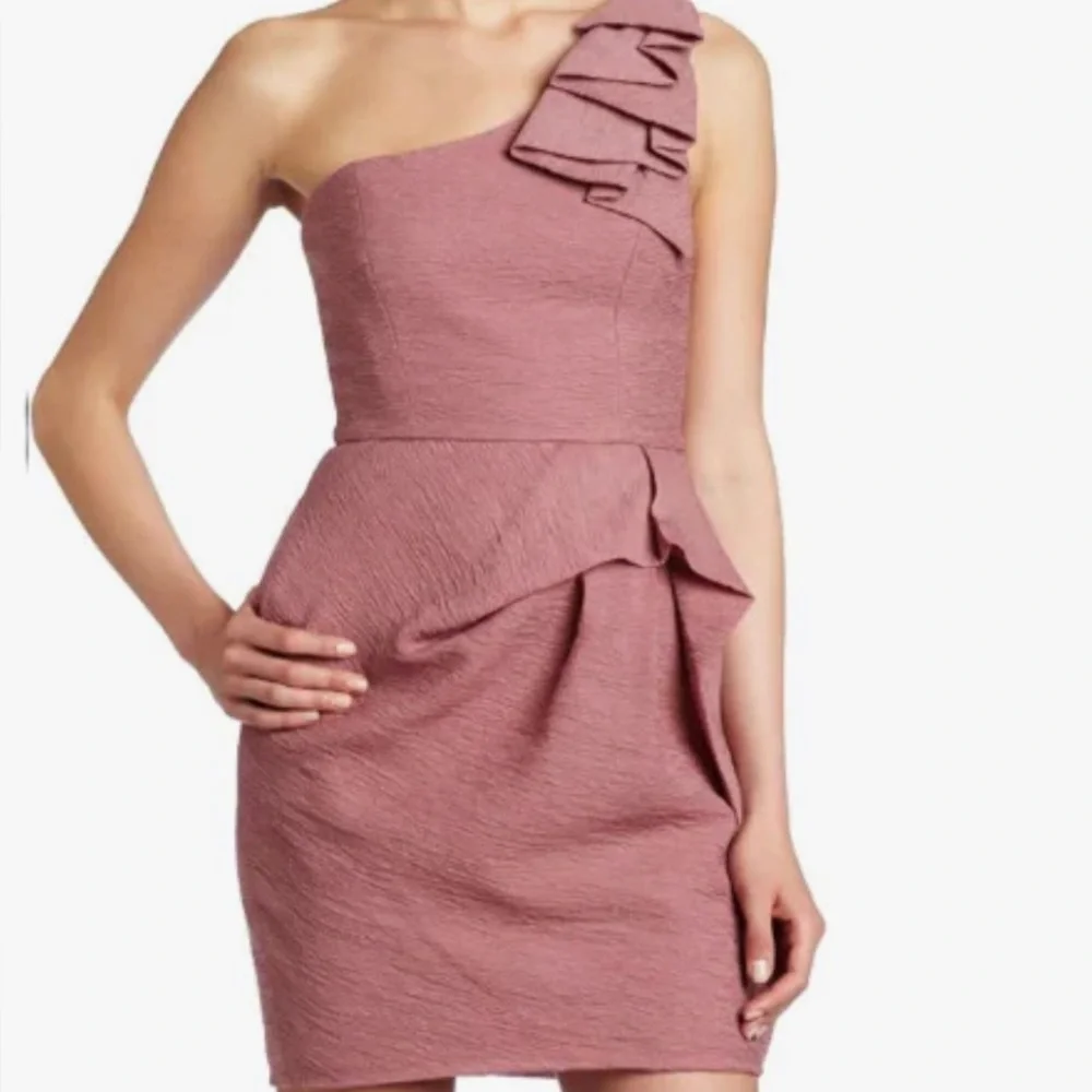 BCBG MAXAZRIA Dusty Rose One Shoulder Audrey Dress - Picture 1 of 7